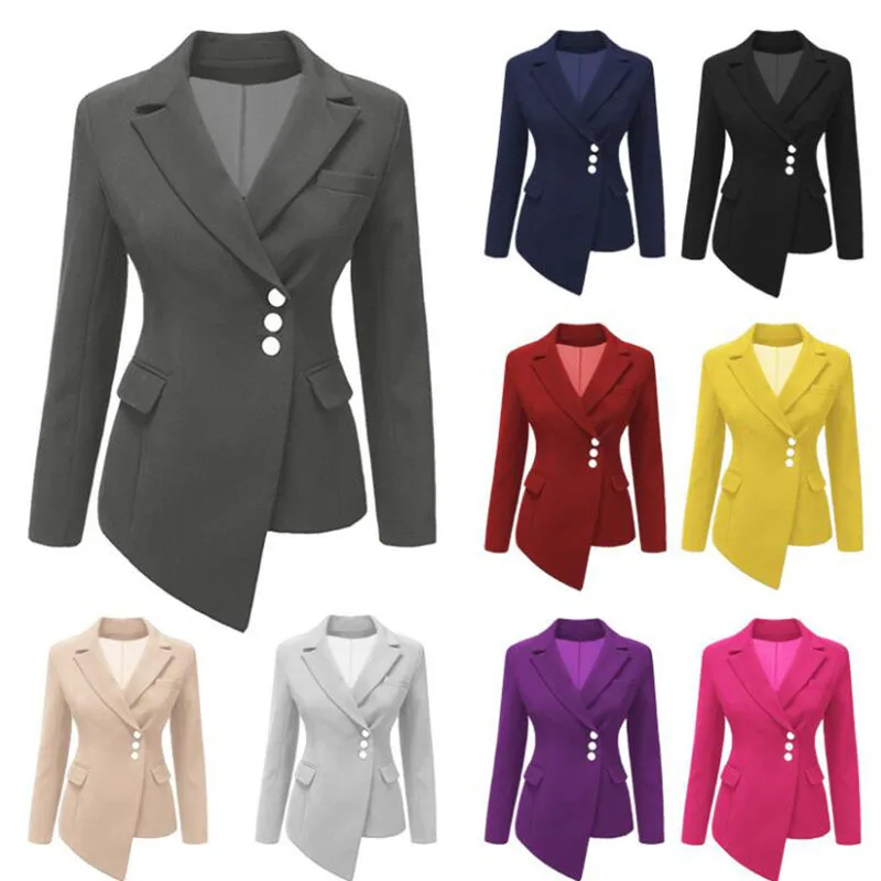 

2019 Autumn New Women's Long Sleeve Office Female Irregular Hem Jacket Coat Blazer