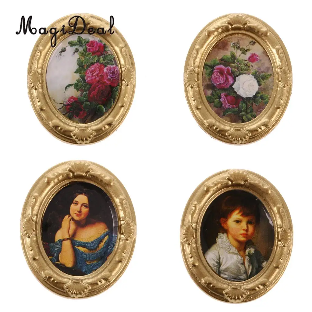 

1:12 Scale Vintage Metal Dollhouse Miniature Flower Picture Frame for Dolls Living Room Furniture Decor Children Kids Toys