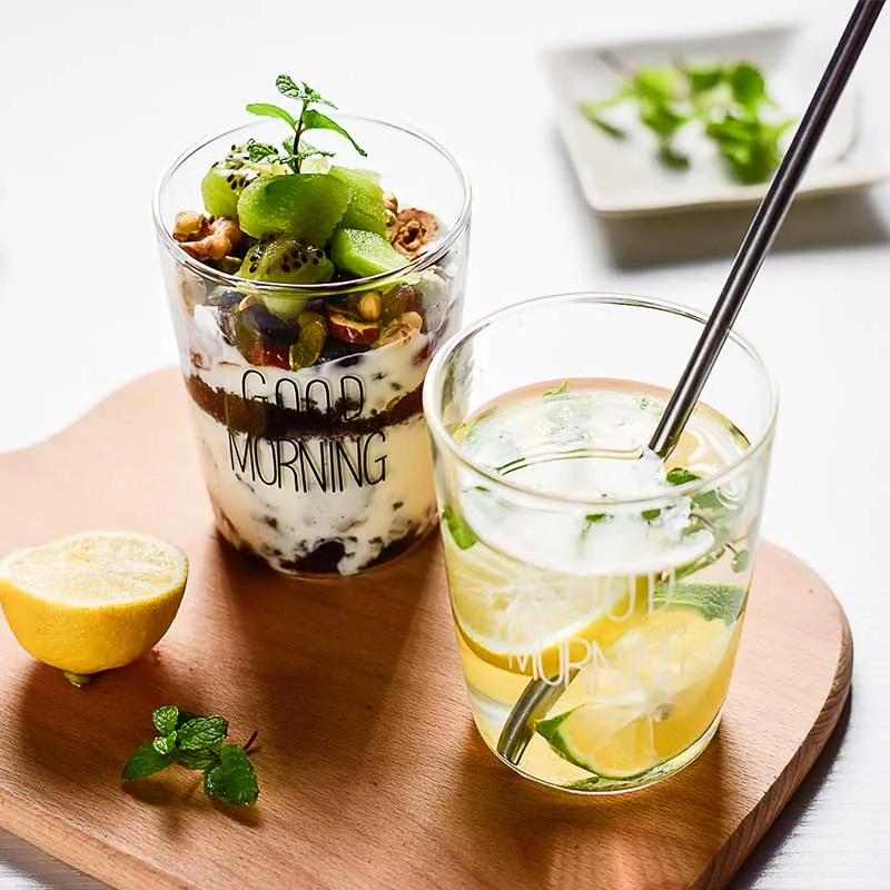 

Good Morning Milk Breakfast Glass Cup Juice Coffee Glass Drinking Drinkware Cup