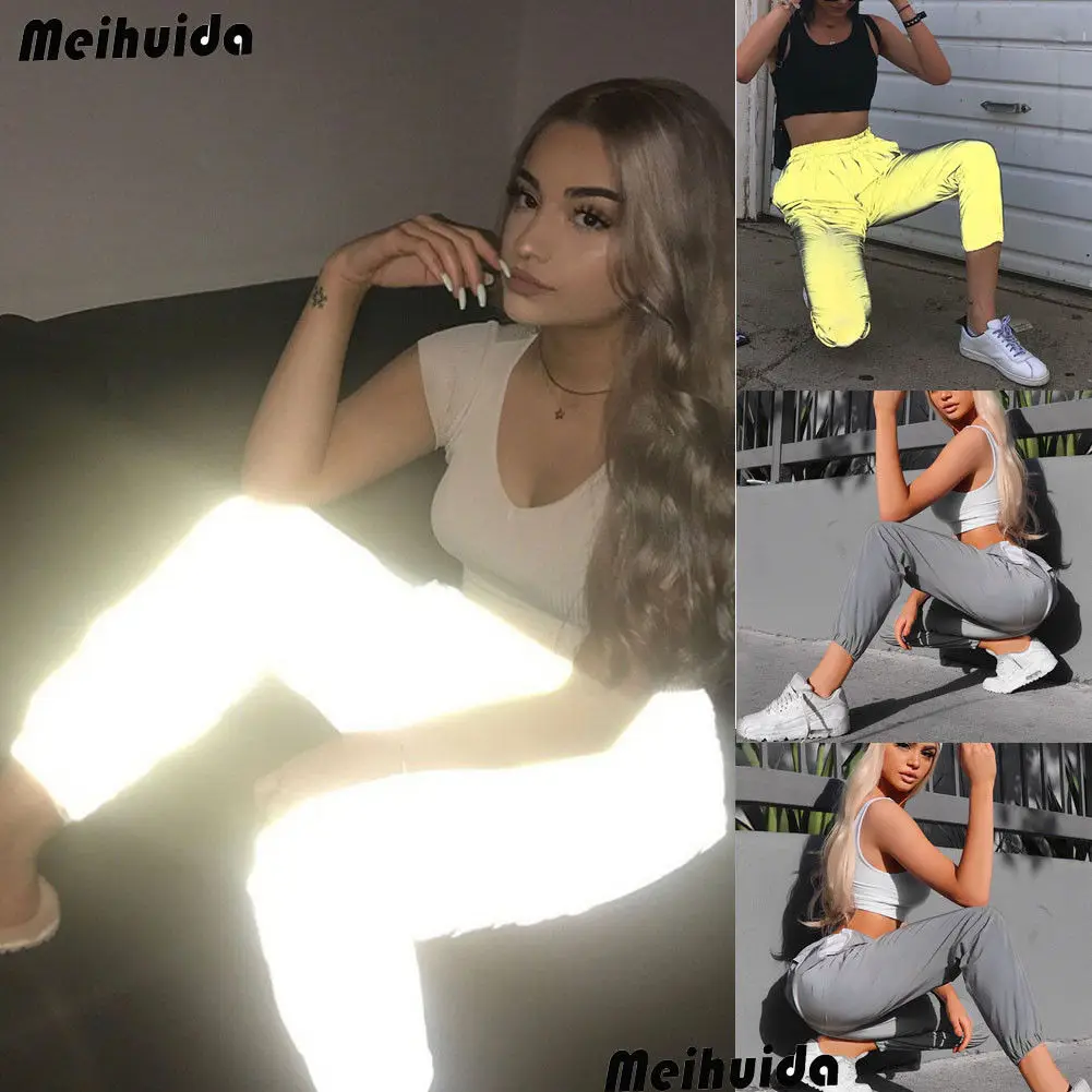 

Hirigin Brand Hot Sweatpant For Women 2018 New Reflective Pants Hip Hop Dance Show Party Night Jogger Baggy Trousers