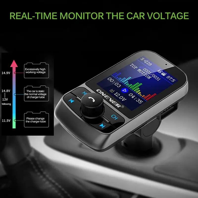 Автомобильный комплект с FM передатчиком Onever Bluetooth модулятор цветным экраном 1 8