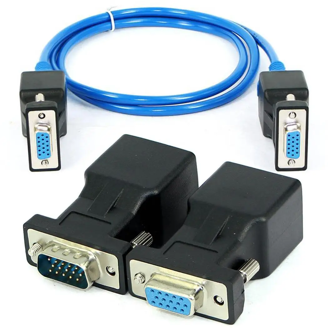 VGA Мультимедийные видео сигналы расширяются к RJ45 черный адаптер KTV сетевой