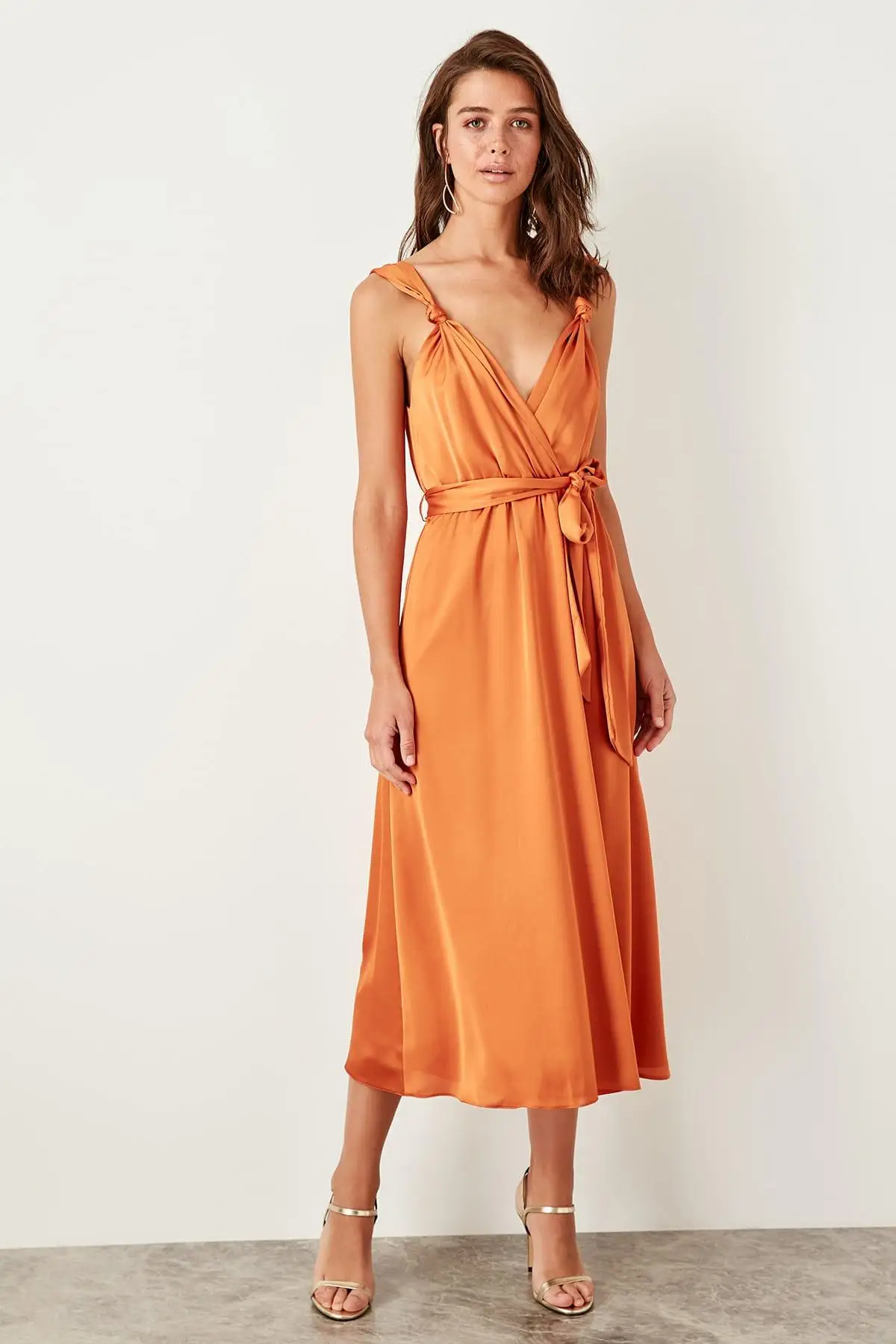 Trendyol оранжевое платье с поясом TPRSS19BB0283|Женские платья| |