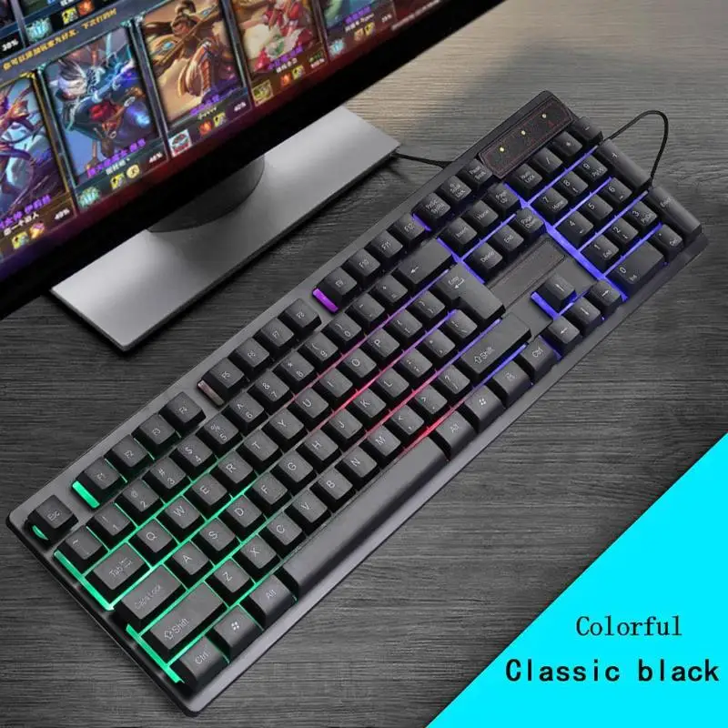 RGB подсветка с подсветкой игровая клавиатура подвеской Радуга USB Проводная Игра