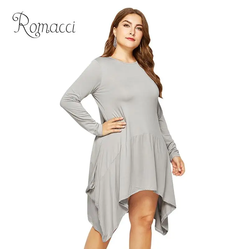 Женское платье большого размера однотонное свободное с карманами цельнокроеное