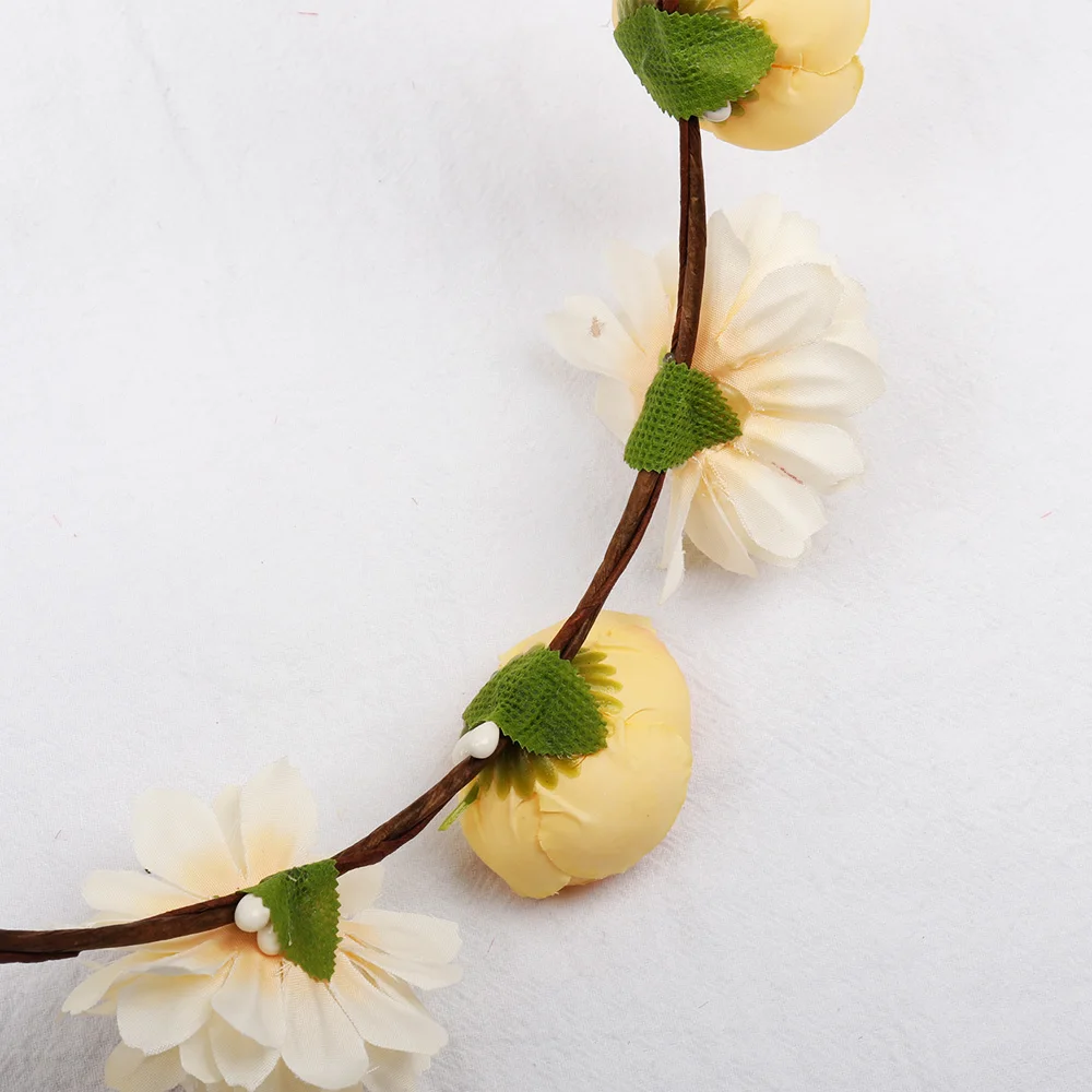 ncmama Hair Accessories Bride Flower Bands for Girls Floral Crown Headband Bezel with Lace Bow Ribbon Accessory | Детская одежда и