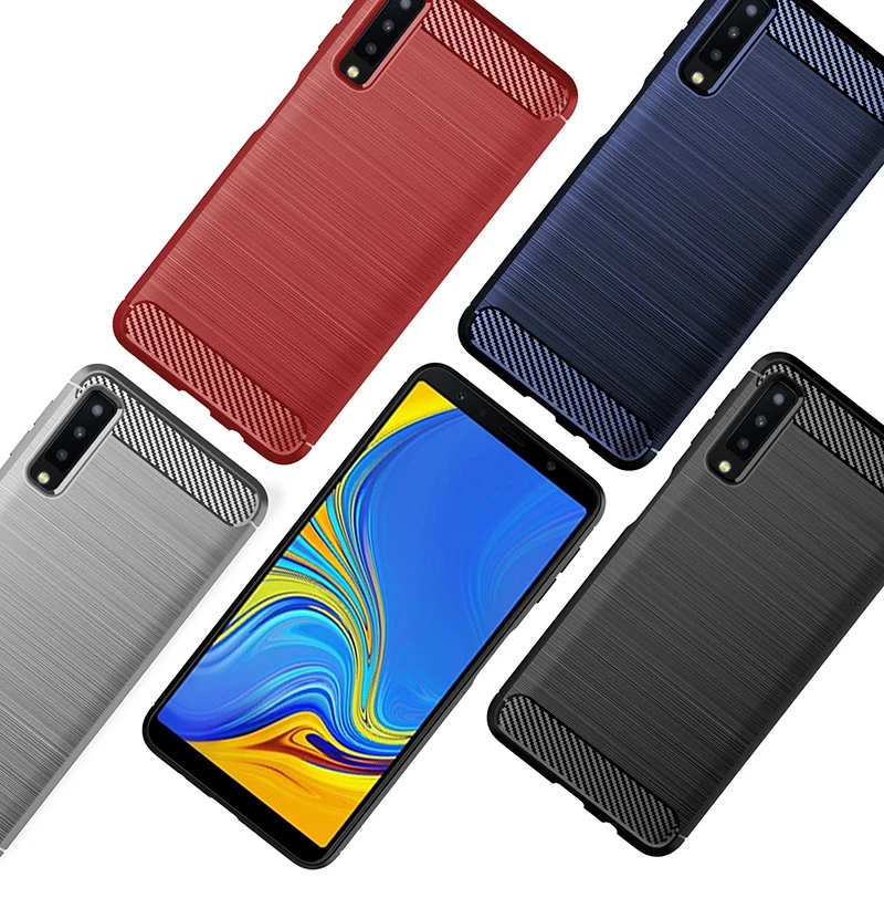 Для samsung Galaxy A7 2018 чехол матовый силикон из углеродного волокна ТПУ чехол-накладка