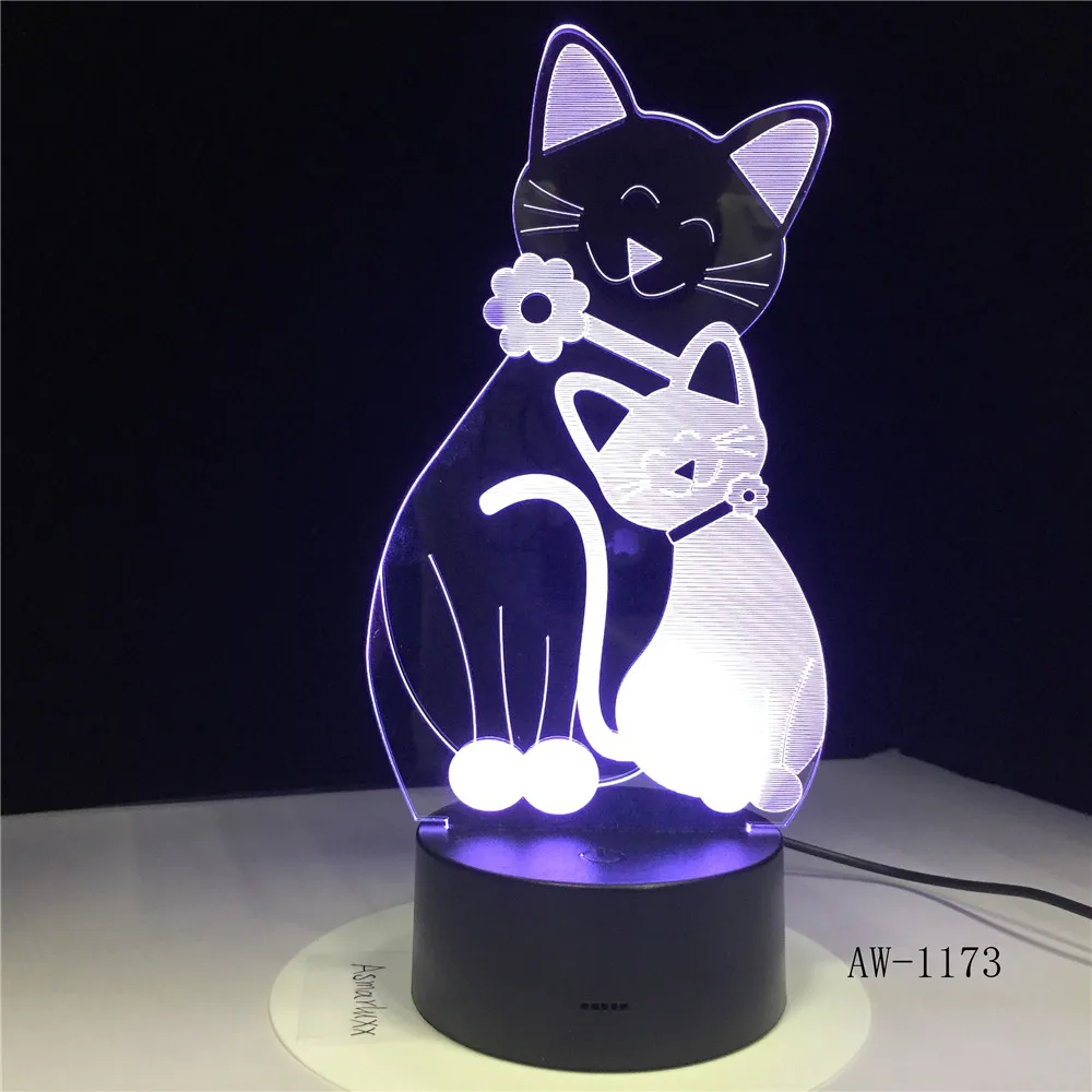 3D уютный лежащий вниз Leisure Cat светодиодный ночник USB Touch 7 Красочный свет детская