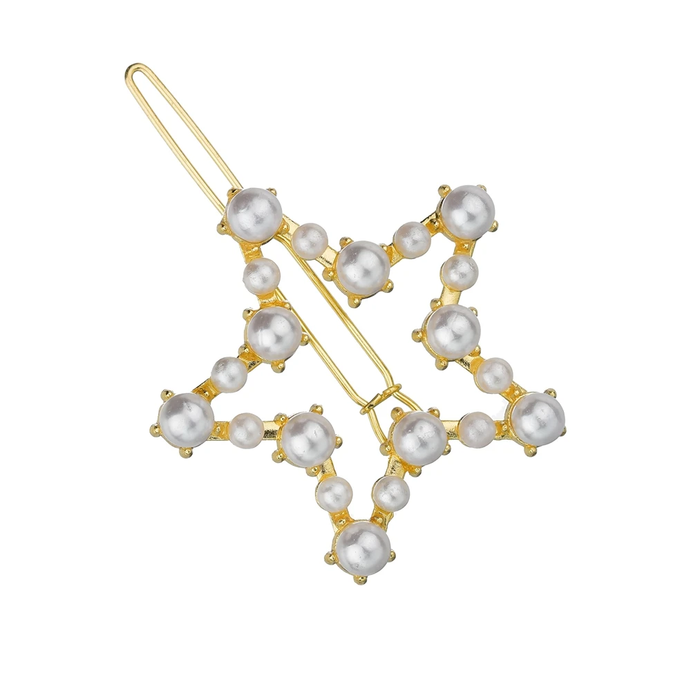 Модные жемчужные короны звезды сердце круглые геометрические заколки для волос