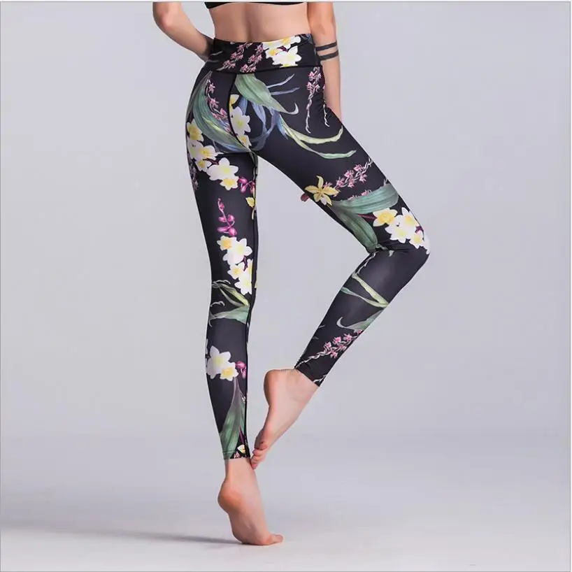 2018 женские новые штаны для йоги с принтом зеленые листья цветок спортивные