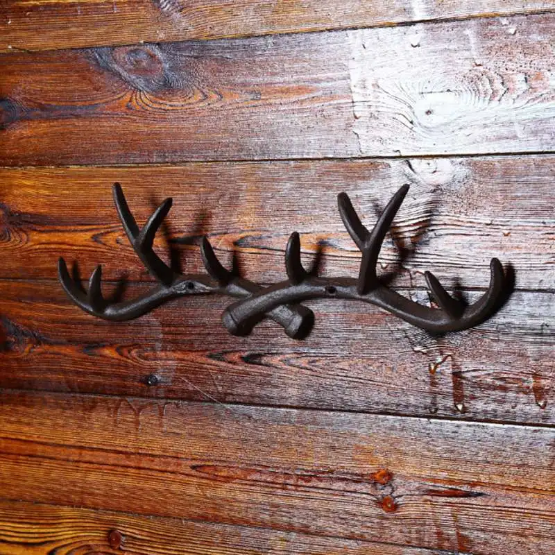 Чугунные рога настенный крючок вешалка украшение для дома лося пальто шляпа шарф