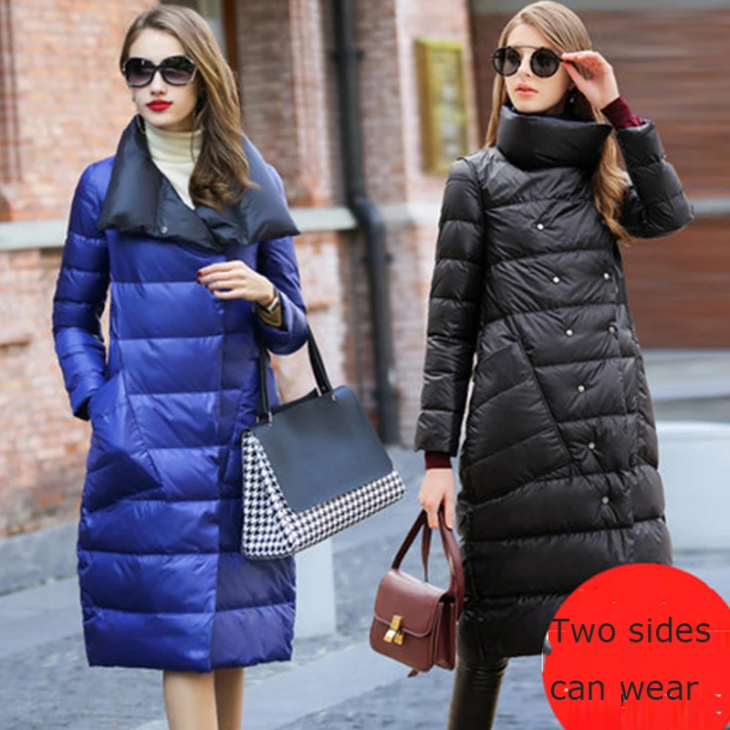 2018 Winter New Plus size Long down jacket Women Fashion Two sides can wear Loose white duck down coat female parka  lj313