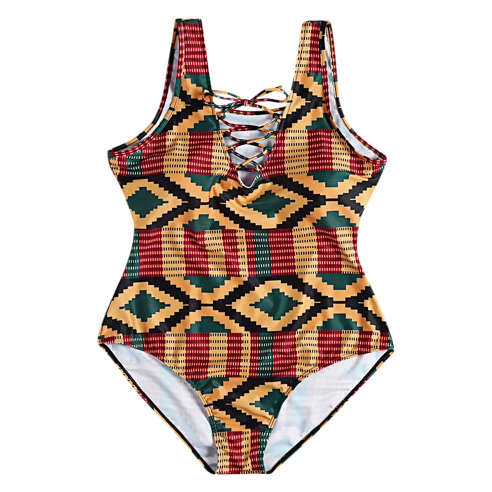 2019 плюс размер цельный купальник с глубоким вырезом крест-накрест боди ремень