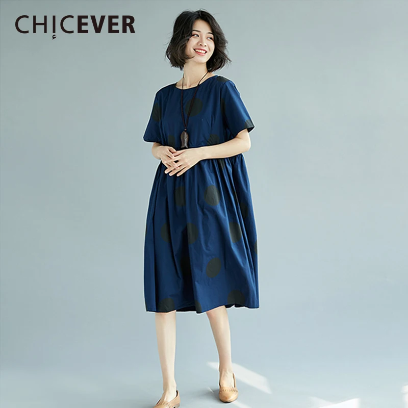 Женское платье в горошек CHICEVER Повседневное большого размера с о-вырезом коротким