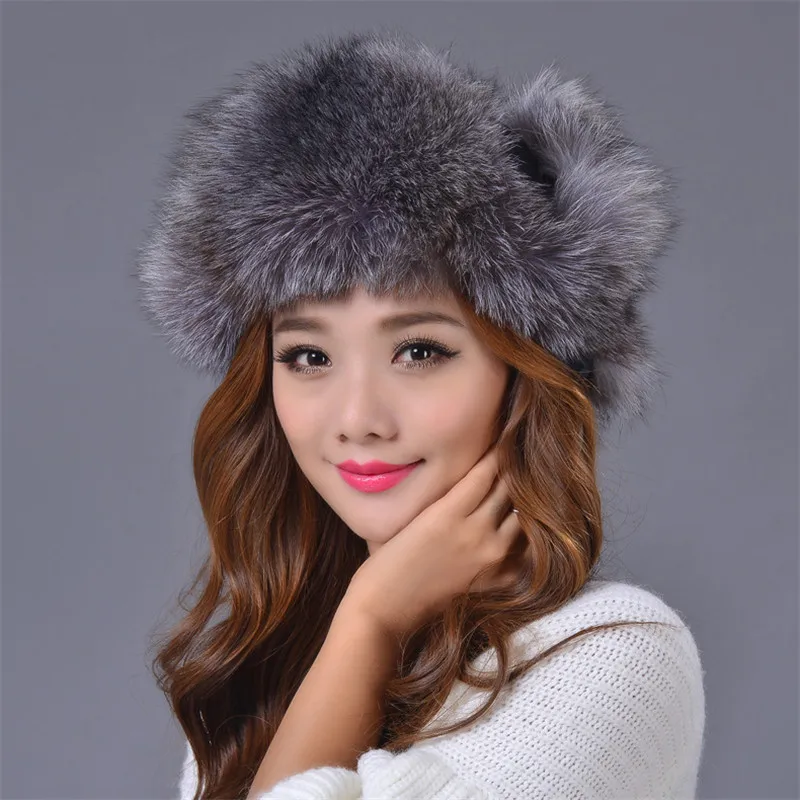 Russia Winter Fashion Fox Fur Hat For Women and children Autumn winter warm Lei Feng Cap Beanies |