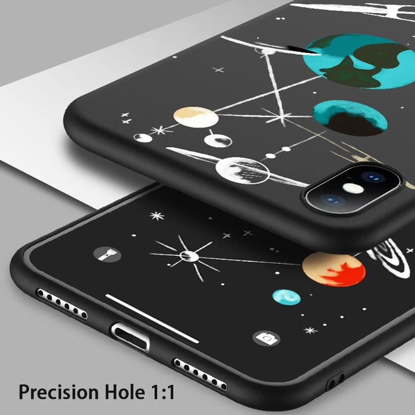 USLION Soft Silicone Phone Case For iPhone 11 Pro Max X XR Xs Cartoon Moon Planet Cover 6 6s 7 8 Plus 5 5s SE |