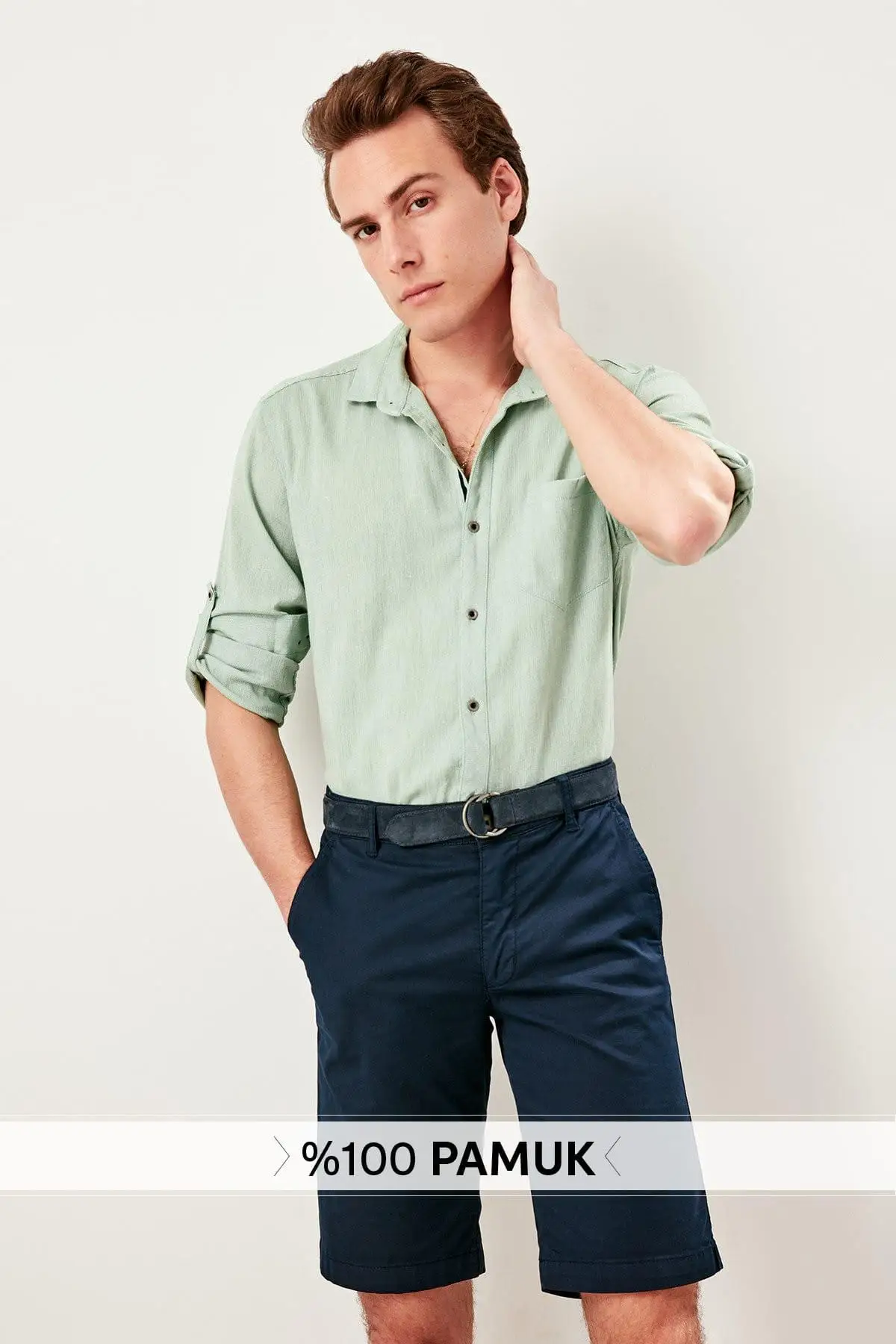 Trendyol хаки мужчины эполеты Slim Fit один карман рубашка TMNSS19RS0012 |