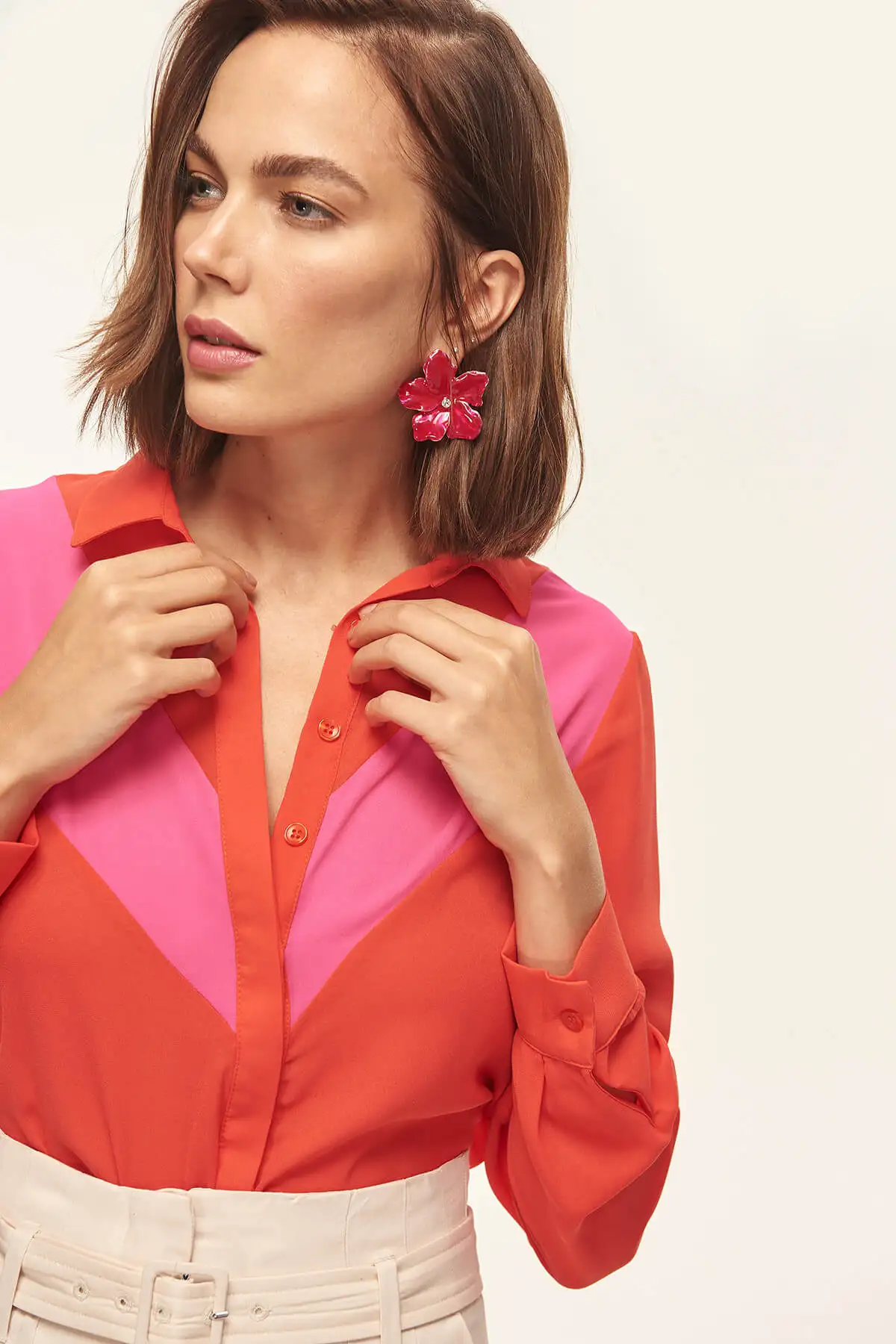 Двухцветная красная рубашка Trendyol TOFSS18LJ0052| |