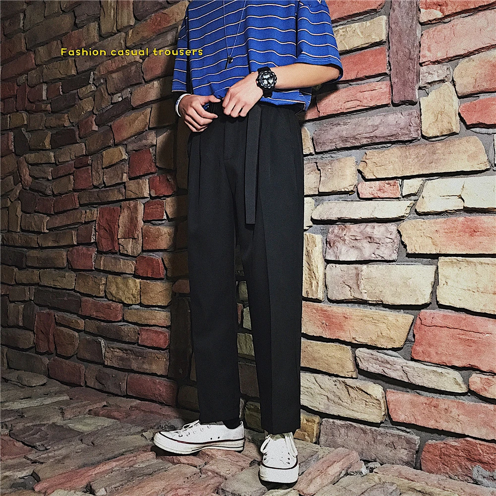 2019（send Belt）summer Men's Fashion Trend Suit Pants Straight Cotton Black/khaki Color Casual High-quality Trousers S-XL | Мужская