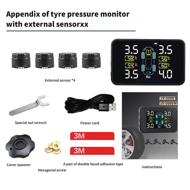 TPMS Built-in External Sensors Solar Charging Automatic Poweron Adjustable Temperature Pressure Unit With 4 2019 | Автомобили и
