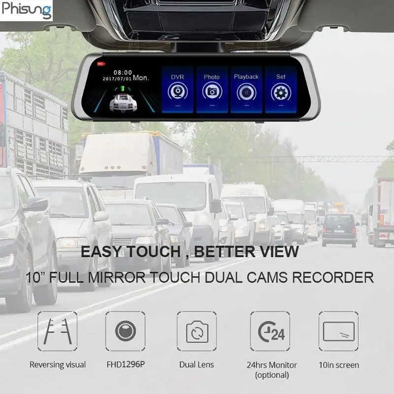 Phisung T800 1296P + 720P двойной объектив ночного видения Автомобильный видеорегистратор