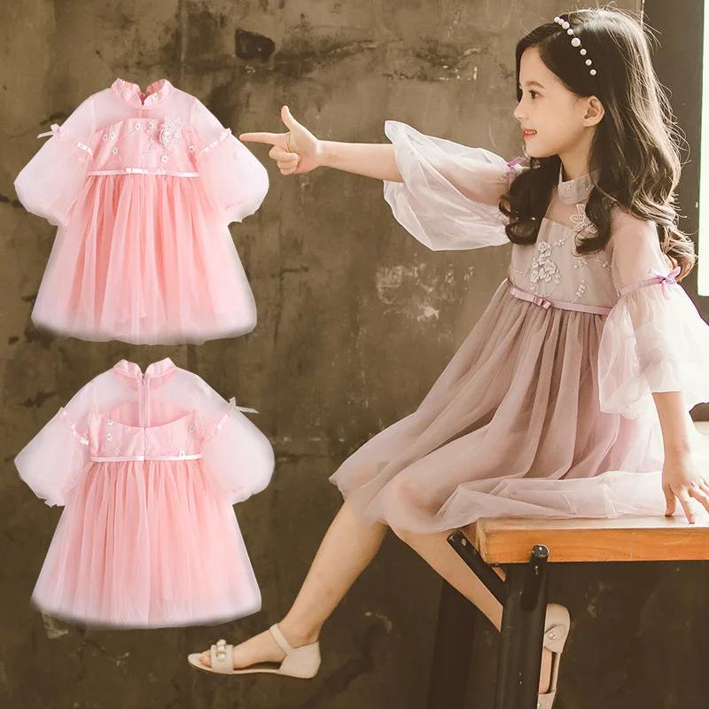 Qipao/кружевное платье Ципао с объемными цветами китайское детский классический