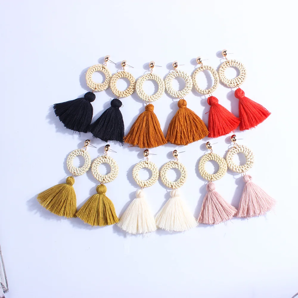 Чешские ручной тканый ротанг серьги &quotСОЛОМА&quot Личность Творческая с длинной