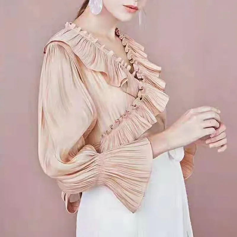 TWOTWINSTYLE розовые расклешенные женские шифоновые рубашки с длинными рукавами