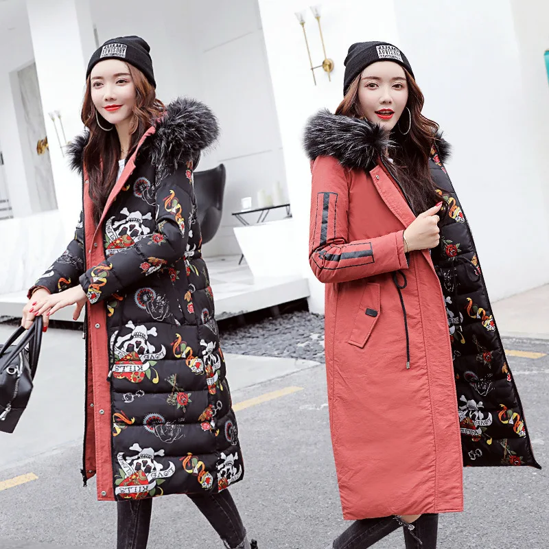 

Fur Collar Reversible Hooded Winter Down Coat Jacket Long Thick Warm Women Casaco Feminino Abrigos Mujer Invierno Wadded Parkas