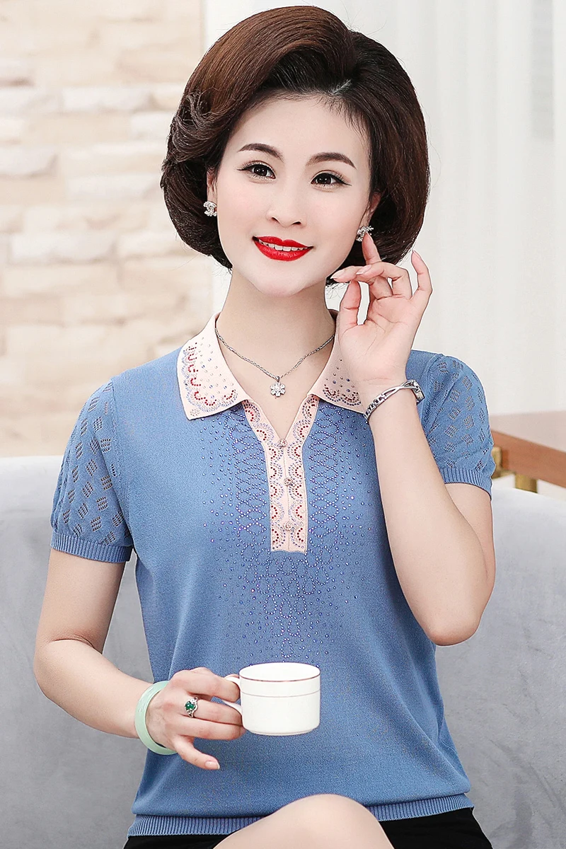 

Knitted Sweater Autumn Women Elegant Turn-down Collar Short Sleeve Loose Sweater Pullovers Ladies Solid Color Thin Sweaters Tops