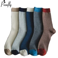 peonfly autumn winter men fashion happy small lattice cotton socks classic solid color all match male ventilation business socks