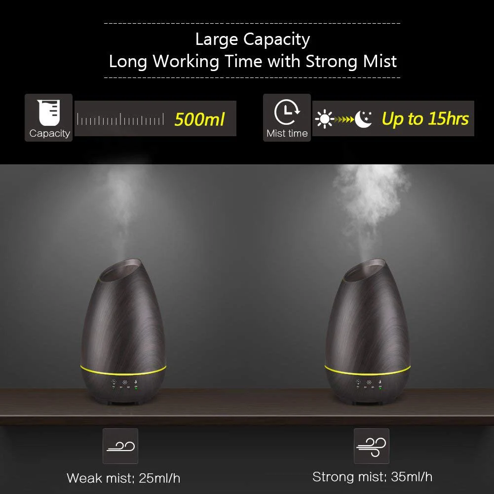 500ml Aromatherapy Essential Oil Diffuser Wood Grain Aroma Diffusers Cool Mist With Press Control Timer Adjustable 7 Colo | Бытовая