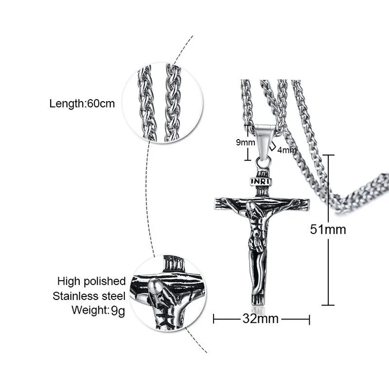 Мужские ожерелья INRI Jesus Christian Cross винтажная Подвеска из нержавеющей стали с