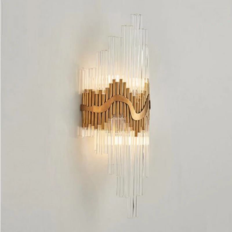 

luxury design glass wall lamp gold wall sconce light Dia25*H60cm lustre bedroom lighting
