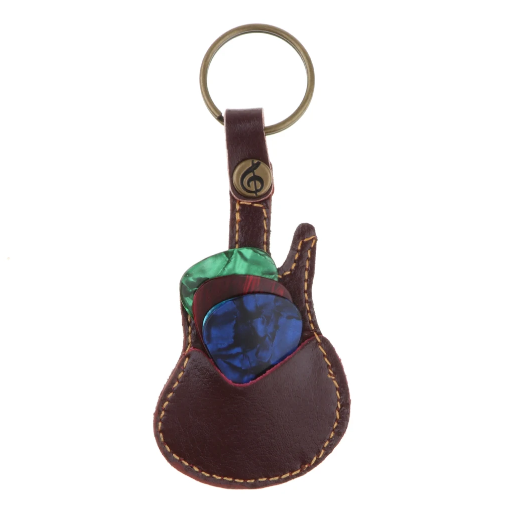 

Durable Leather Keychain Bag Guitar Pick Holder Plectrums Bag Case 10 x 5cm