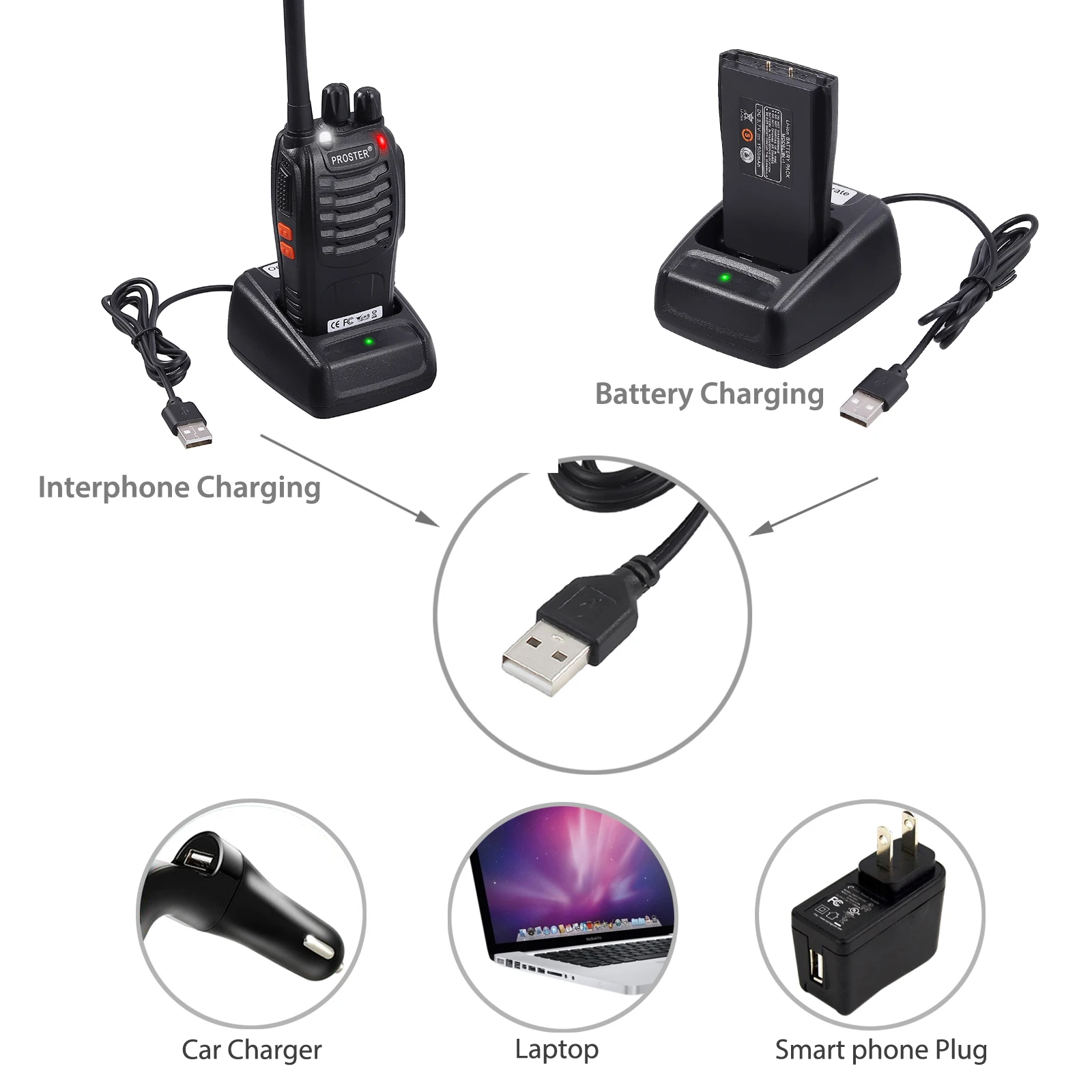 Proster 2 шт. для Walkie Talkie UHF 400 470MHZ 5W 16CH двухстороннее радио коммуникатор USB зарядка