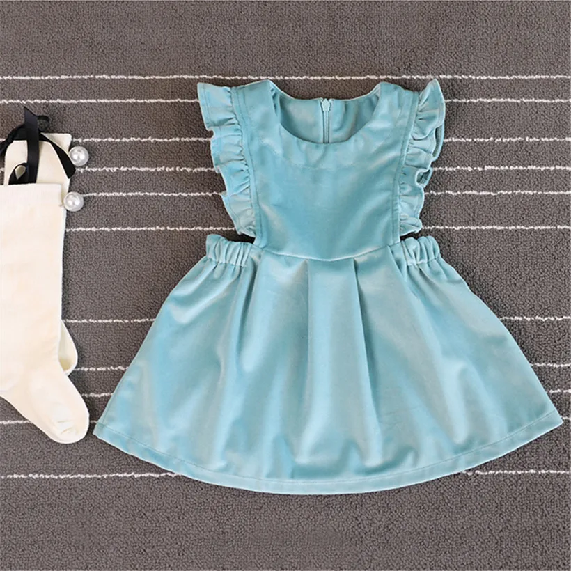 1-4T kids winter/autumn clothes girls sleevess flare sleeve sweet infant/toddlers gold velvet dress princess style wedding&ampparty | Детская