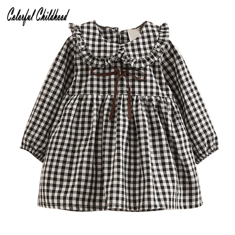 Весеннее платье для маленьких девочек детское с бантом и воротником Питер Пэн