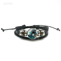 eiffel tower art picture black leather bracelets diy glass cabochon woven bracelets men women travel gift