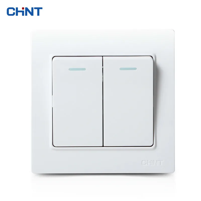

CHNT 2 Gang 1 Way Light Switches NEW7L Safety Bracket Steel Frame Wall Switch Panel Three Color