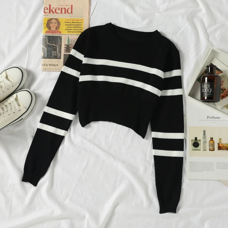 New Women Sweater Korean Winter Clothes Autumn stripe Pattern Short Female Knitted Casual Quality Slim Coat | Женская одежда