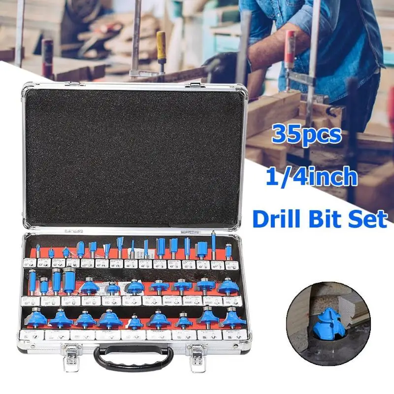 

35pcs/set 1/4in Handle Wood Router Bit Mill Engraving Trim Woodworking Milling Cutter Trimmer Adapter Hand Tools Set