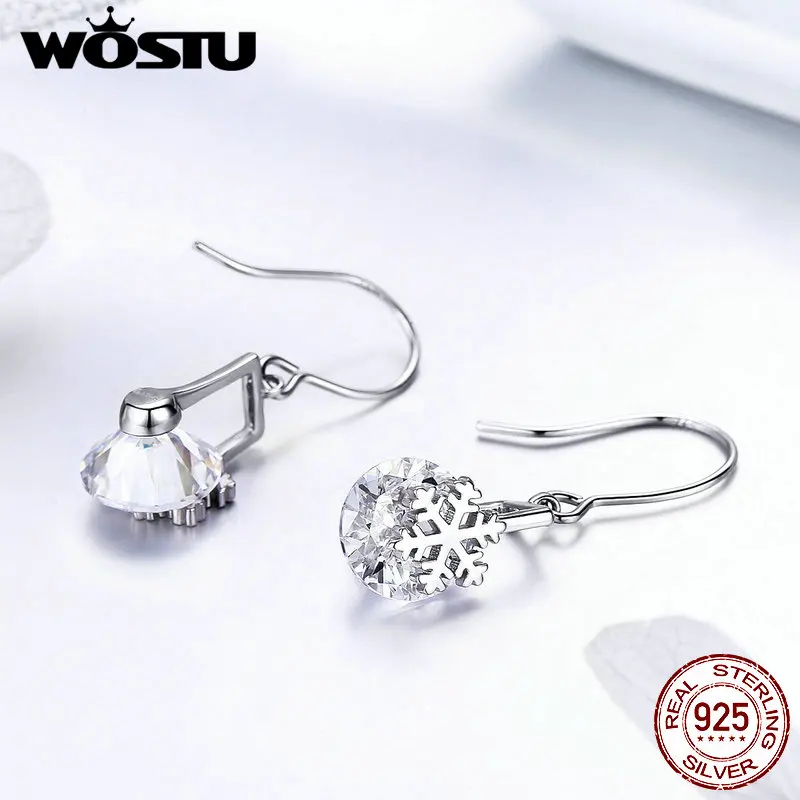 WOSTU 2019 новинка серьги капли 100% Настоящее 925 пробы серебро оригинал белый снег CZ