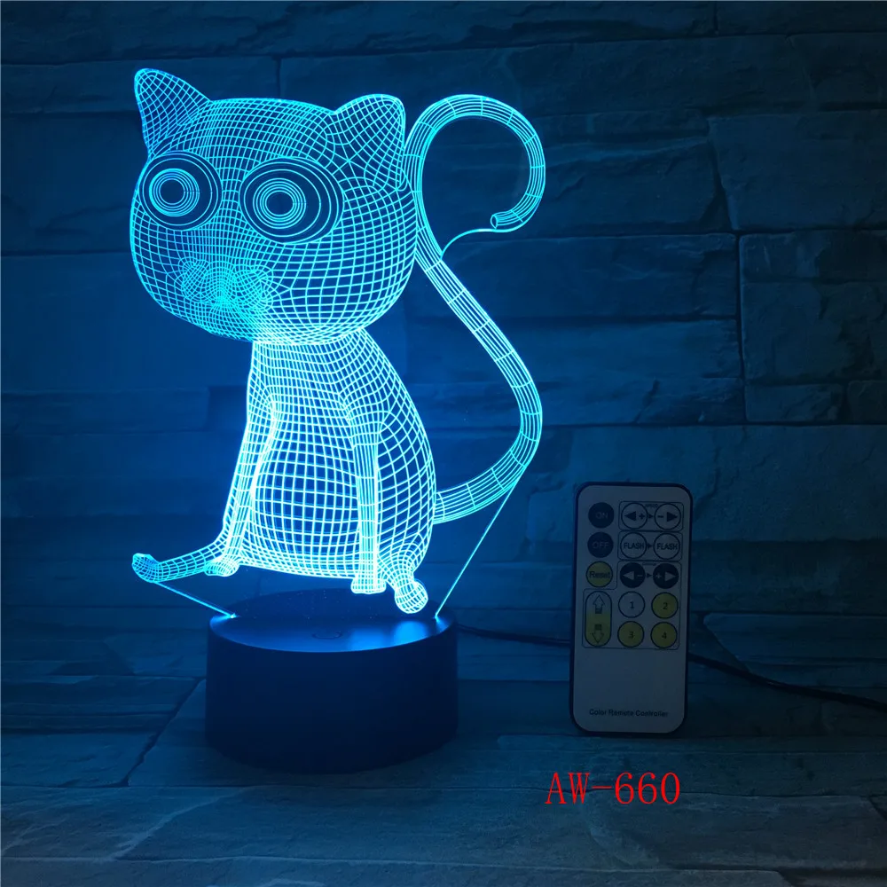 3D кошачий светодиодный ночник USB зарядка в форме животного для украшения дома