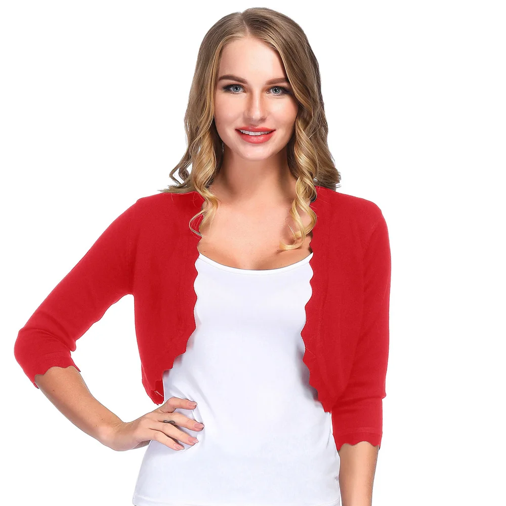 Фото Women shrug Casual Open Front Cropped Bolero 3/4 Sleeve Cardigan Summer autumn elegant Tops solid slim jacket lady short coat Women shrug Casual Open Front Cropped Bolero 3/4 Sleeve Cardigan Summer autumn elegant Tops solid slim jacket lady short coat