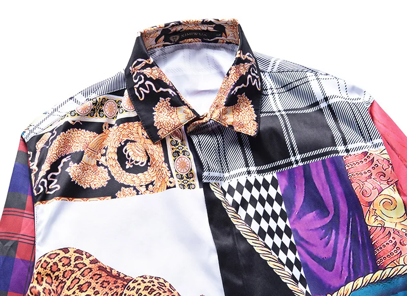 XIMIWUA 2019 New Arrival Fashion Luxury Men Shirts Long Sleeve 3d Print Patchwork Color Hawaiian Shirt Camisas Para Hombre | Мужская