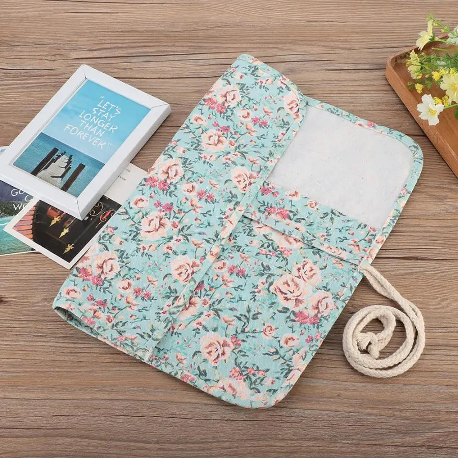 Pencilcase школьные принадлежности цветочный рулон печати макияж карандаш занавес