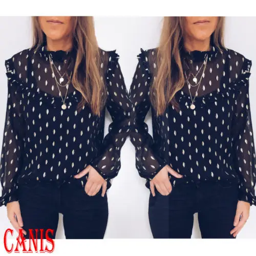 Женская шифоновая блузка с длинным рукавом повседневный пикантный пуловер