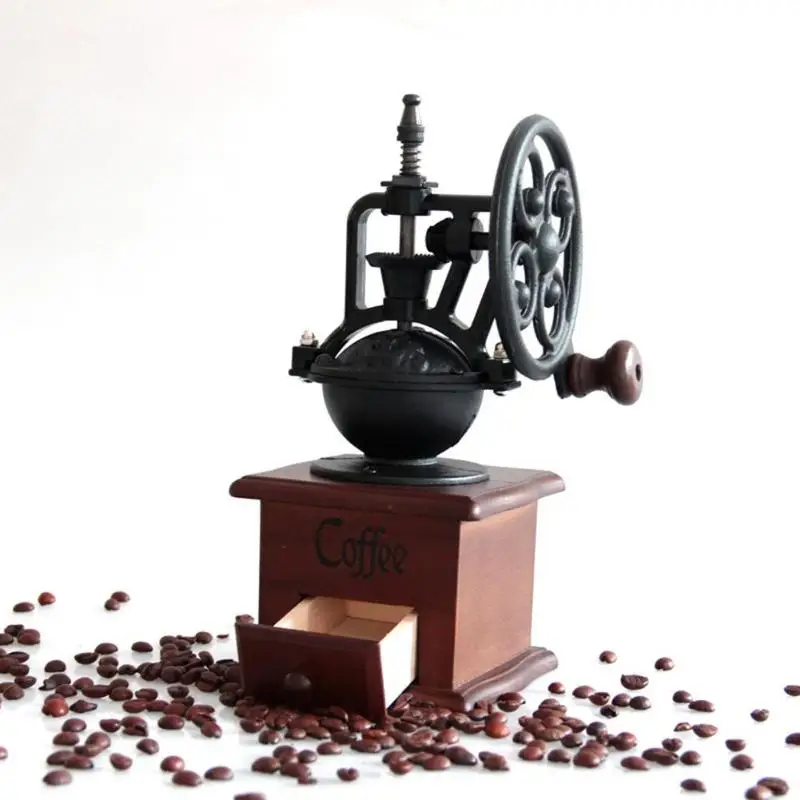 

Ручная кофемолка, кухонная деревянная мельница в стиле ретро для кофейных зерен, колесо обозрения, дизайнерский винтажный инструмент для п...