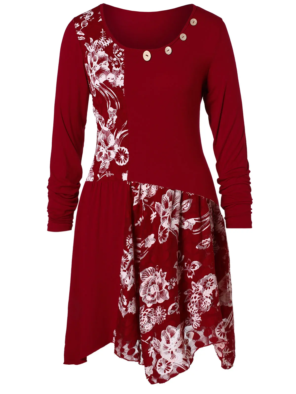 Женская футболка большого размера с пуговицами и цветочным принтом Повседневная